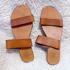 Joe Fresh Tan Double-Strap Leather Slide Sandals